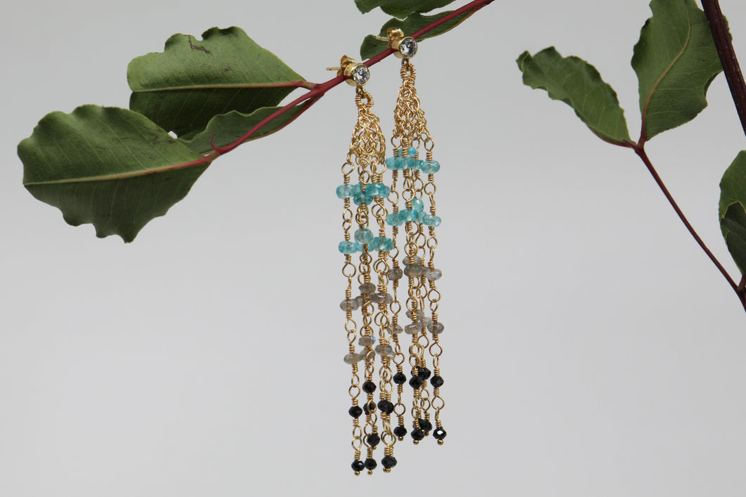 Multi Stone Tassles Earrings