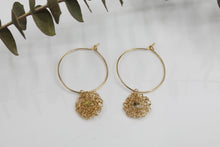 Load image into Gallery viewer, Sapphire Flower Hoop Earrings
