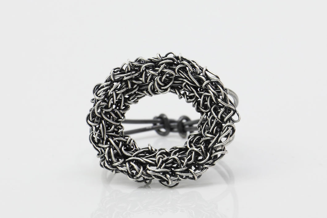 Silver Oxidized Crochet Ring